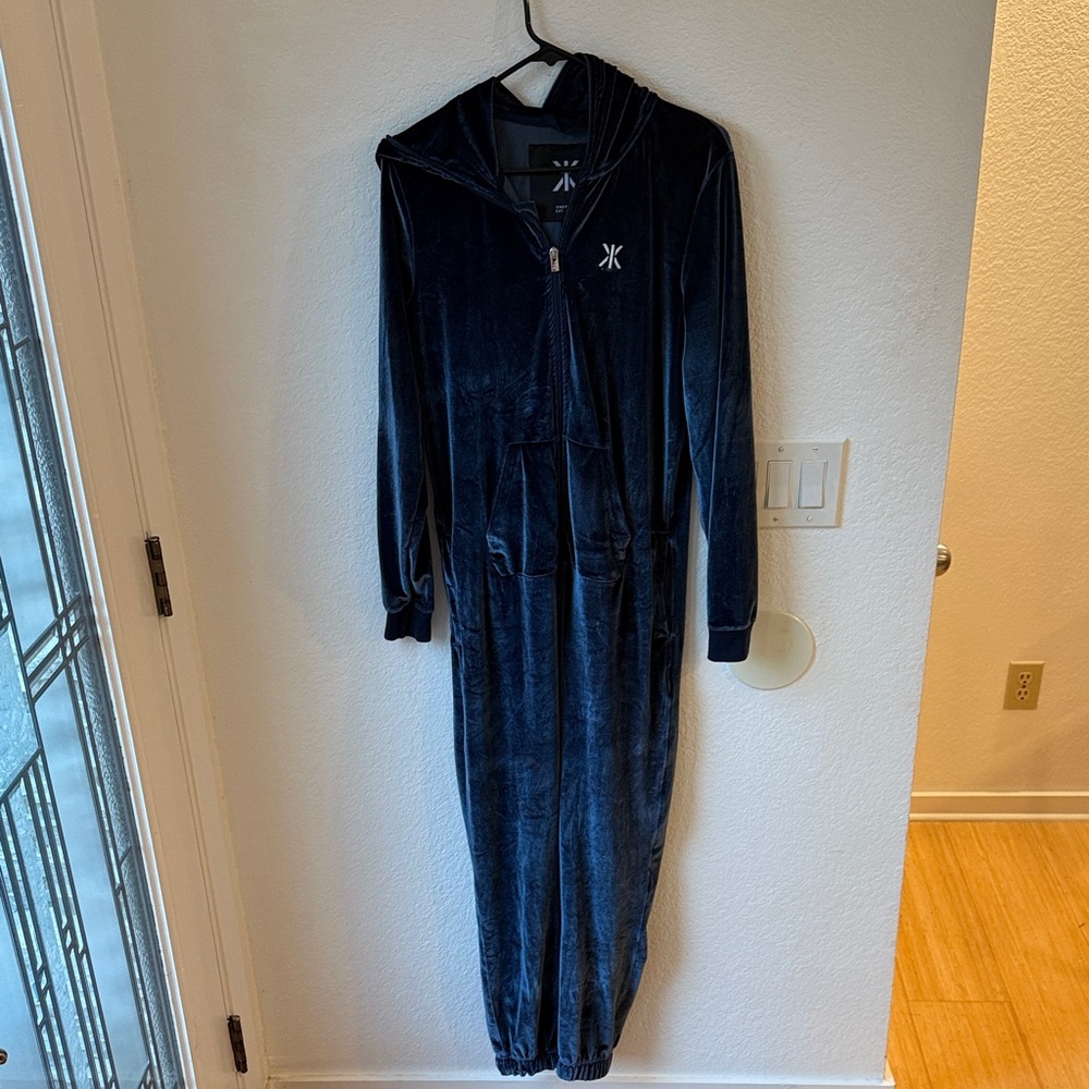 Onepiece Navy Blue Hooded Jumpsuit